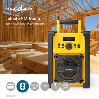 Nedis FM-Bouwradio | 15 W | Bluetooth&reg; | IPX5 | Handvat | Geel / Zwart