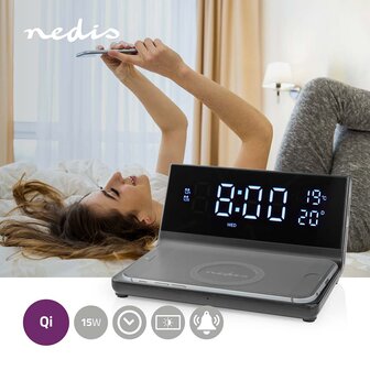 Nedis 3-in-1 Wekker met Draadloze Lader