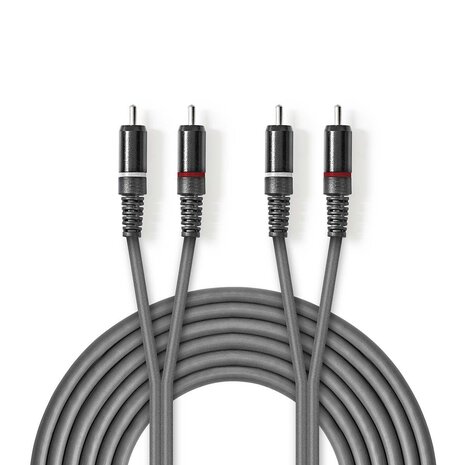 Nedis Stereo audiokabel | 2x RCA male - 2x RCA male | 5,0 m | Grijs